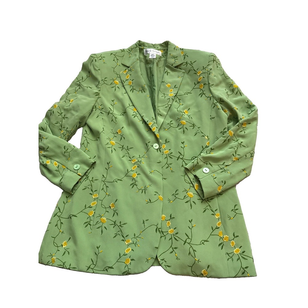 Silk Cottagecore Whimsical Blazer Jacket Sz 16 Floral Embroidered Rena Rowan VTG